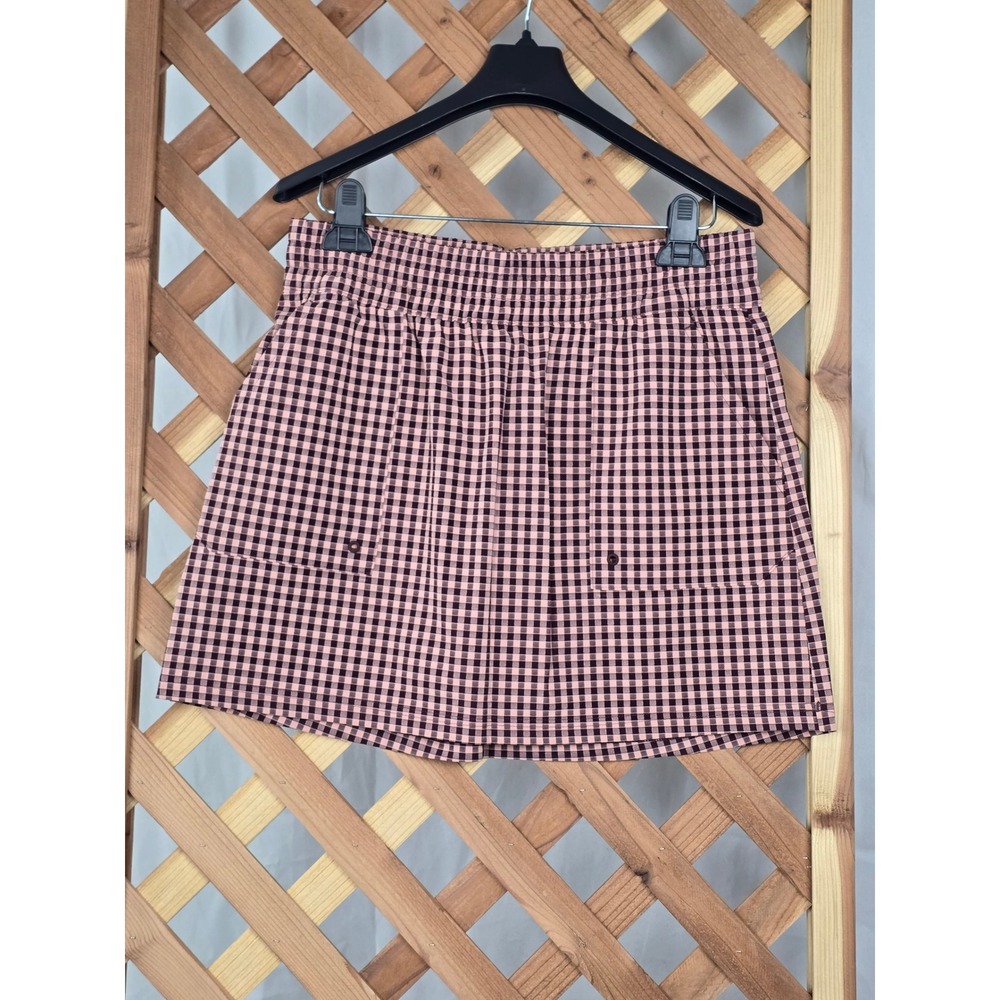 Adidas Ultimate Gingham Skort Womens Medium Aurora Ruby Pink Plaid Golf - NEW